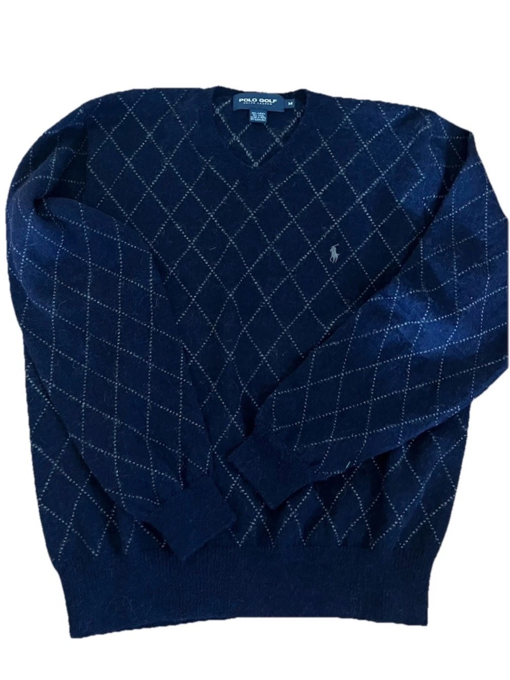 Ralph Lauren Navy Argyle V-Neck Sweater